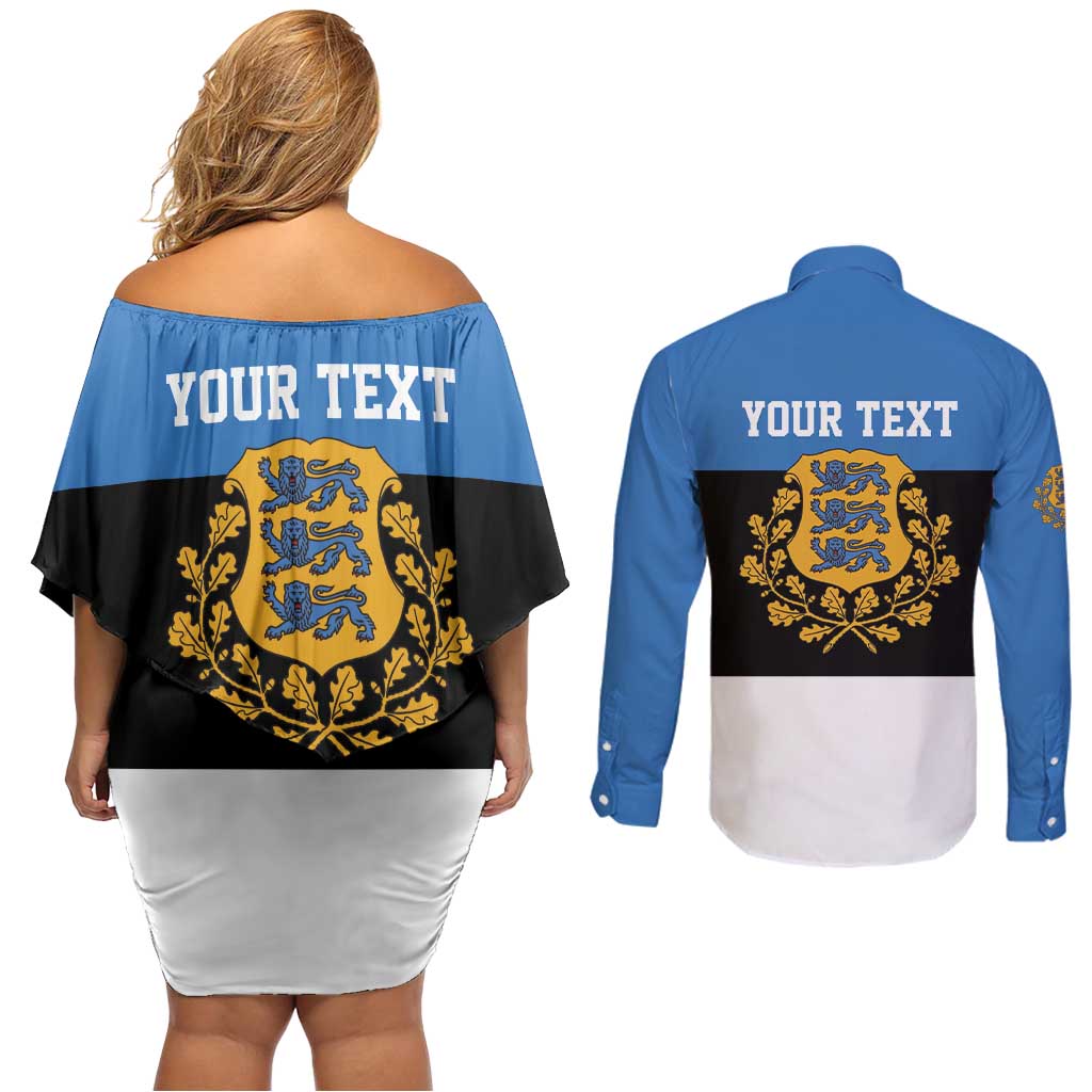 Personalized Estonia Flag Day 4 June Couples Matching Off Shoulder Short Dress and Long Sleeve Button Shirt Elagu Esti!