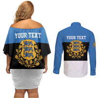 Personalized Estonia Flag Day 4 June Couples Matching Off Shoulder Short Dress and Long Sleeve Button Shirt Elagu Esti!