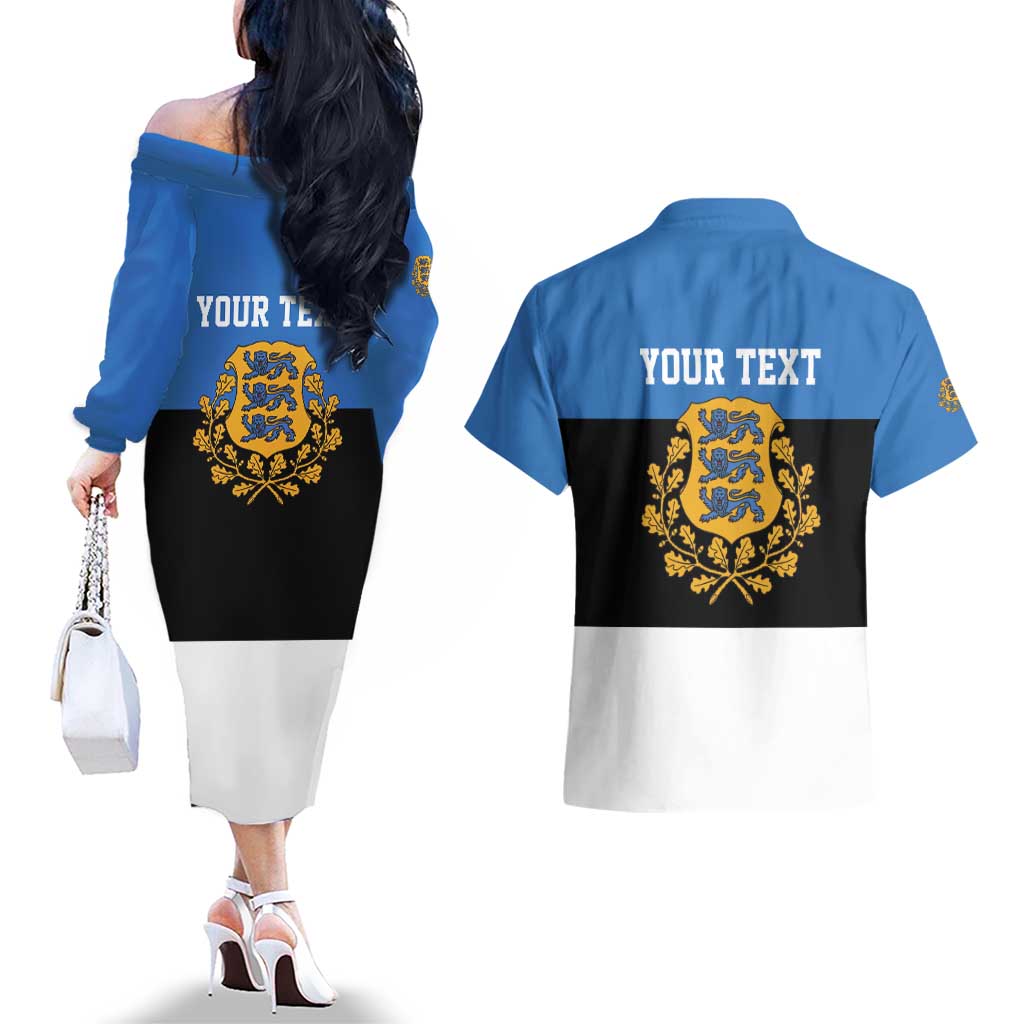 Personalized Estonia Flag Day 4 June Couples Matching Off The Shoulder Long Sleeve Dress and Hawaiian Shirt Elagu Esti!