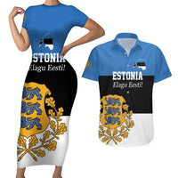 Personalized Estonia Flag Day 4 June Couples Matching Short Sleeve Bodycon Dress and Hawaiian Shirt Elagu Esti!