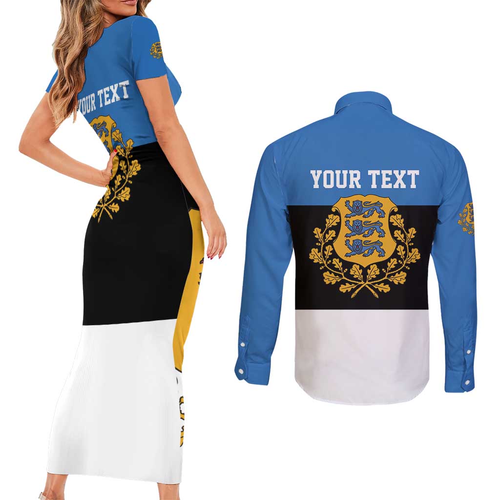 Personalized Estonia Flag Day 4 June Couples Matching Short Sleeve Bodycon Dress and Long Sleeve Button Shirt Elagu Esti!