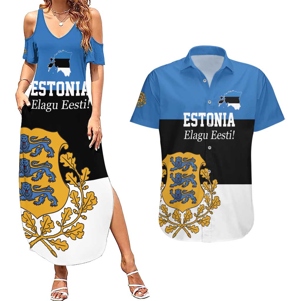Personalized Estonia Flag Day 4 June Couples Matching Summer Maxi Dress and Hawaiian Shirt Elagu Esti!
