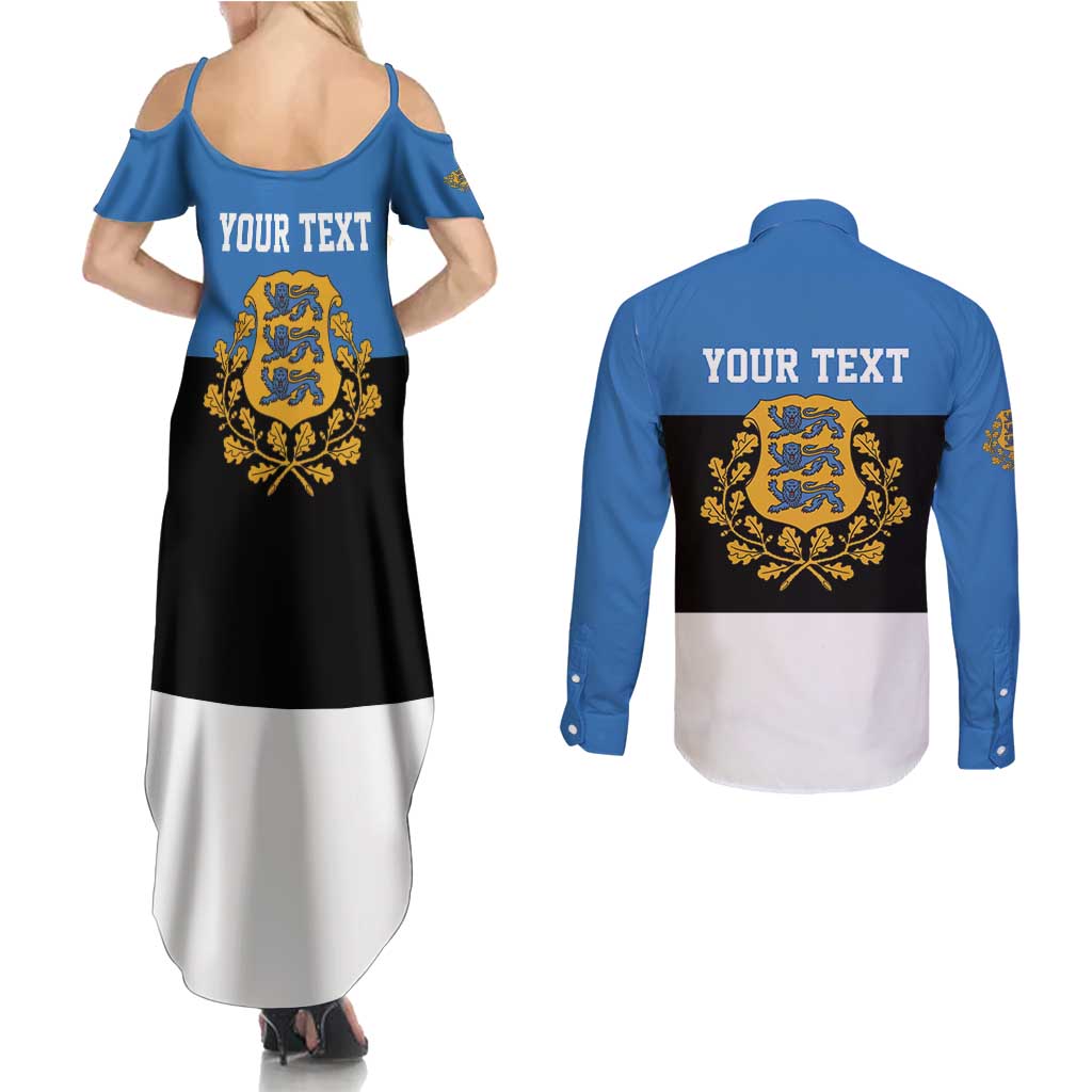 Personalized Estonia Flag Day 4 June Couples Matching Summer Maxi Dress and Long Sleeve Button Shirt Elagu Esti!