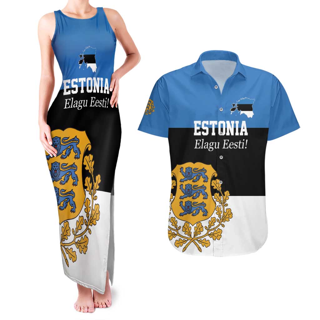 Personalized Estonia Flag Day 4 June Couples Matching Tank Maxi Dress and Hawaiian Shirt Elagu Esti!