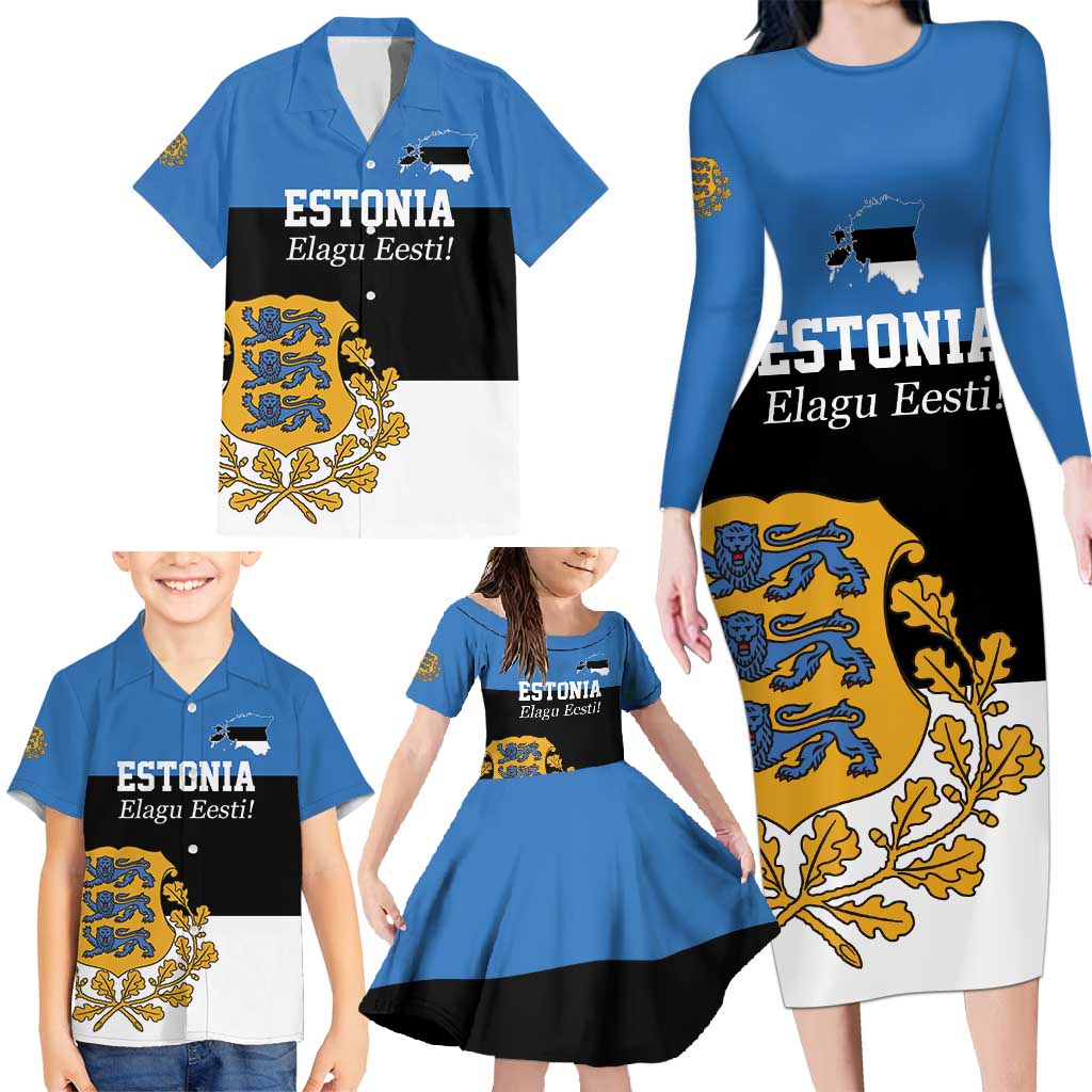 Personalized Estonia Flag Day 4 June Family Matching Long Sleeve Bodycon Dress and Hawaiian Shirt Elagu Esti!