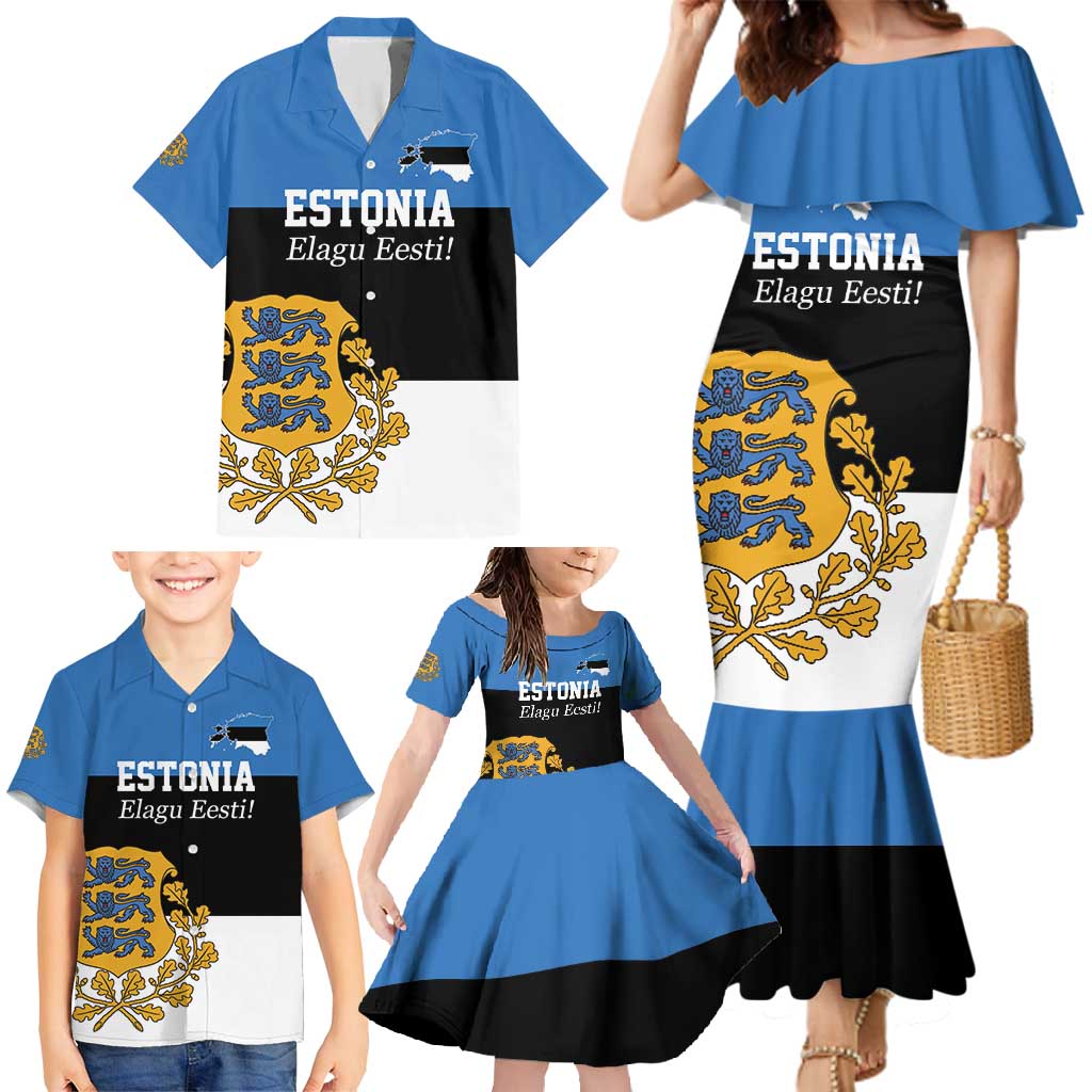 Personalized Estonia Flag Day 4 June Family Matching Mermaid Dress and Hawaiian Shirt Elagu Esti!