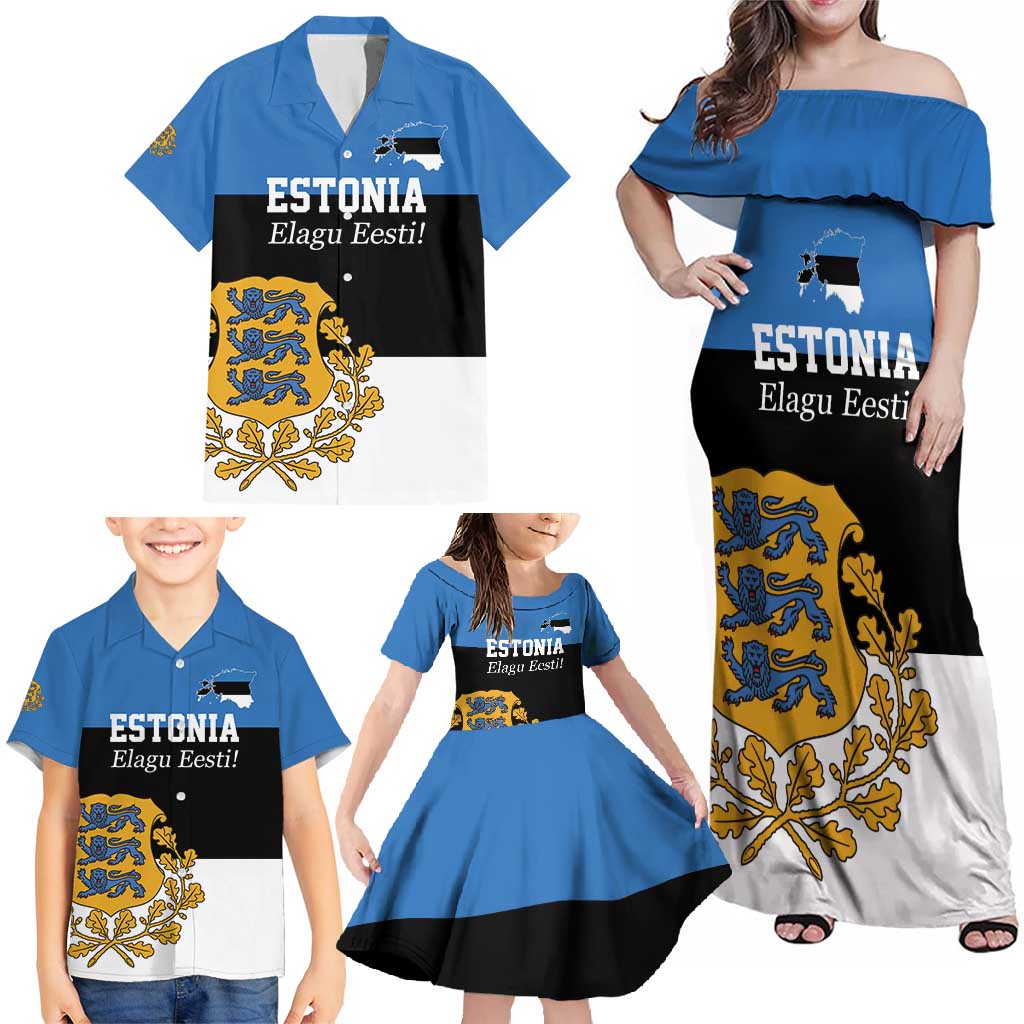 Personalized Estonia Flag Day 4 June Family Matching Off Shoulder Maxi Dress and Hawaiian Shirt Elagu Esti!