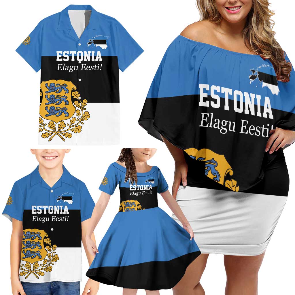 Personalized Estonia Flag Day 4 June Family Matching Off Shoulder Short Dress and Hawaiian Shirt Elagu Esti!