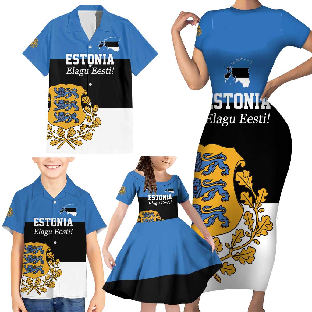 Personalized Estonia Flag Day 4 June Family Matching Short Sleeve Bodycon Dress and Hawaiian Shirt Elagu Esti!