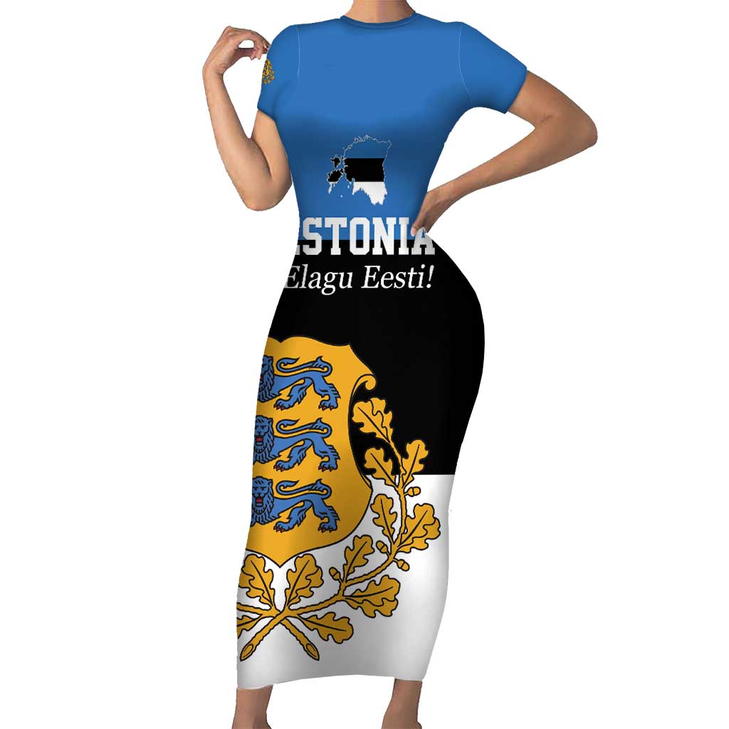 Personalized Estonia Flag Day 4 June Family Matching Short Sleeve Bodycon Dress and Hawaiian Shirt Elagu Esti!