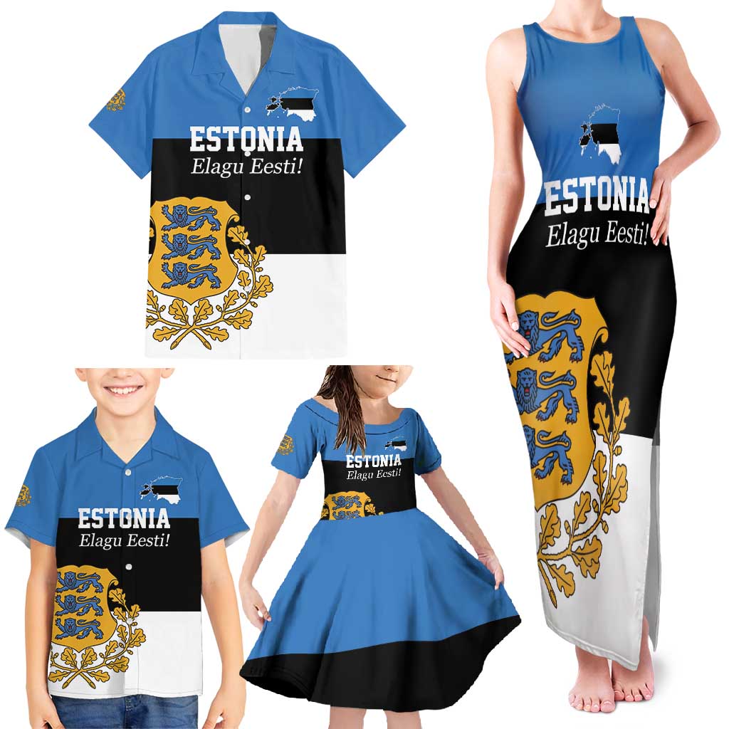 Personalized Estonia Flag Day 4 June Family Matching Tank Maxi Dress and Hawaiian Shirt Elagu Esti!