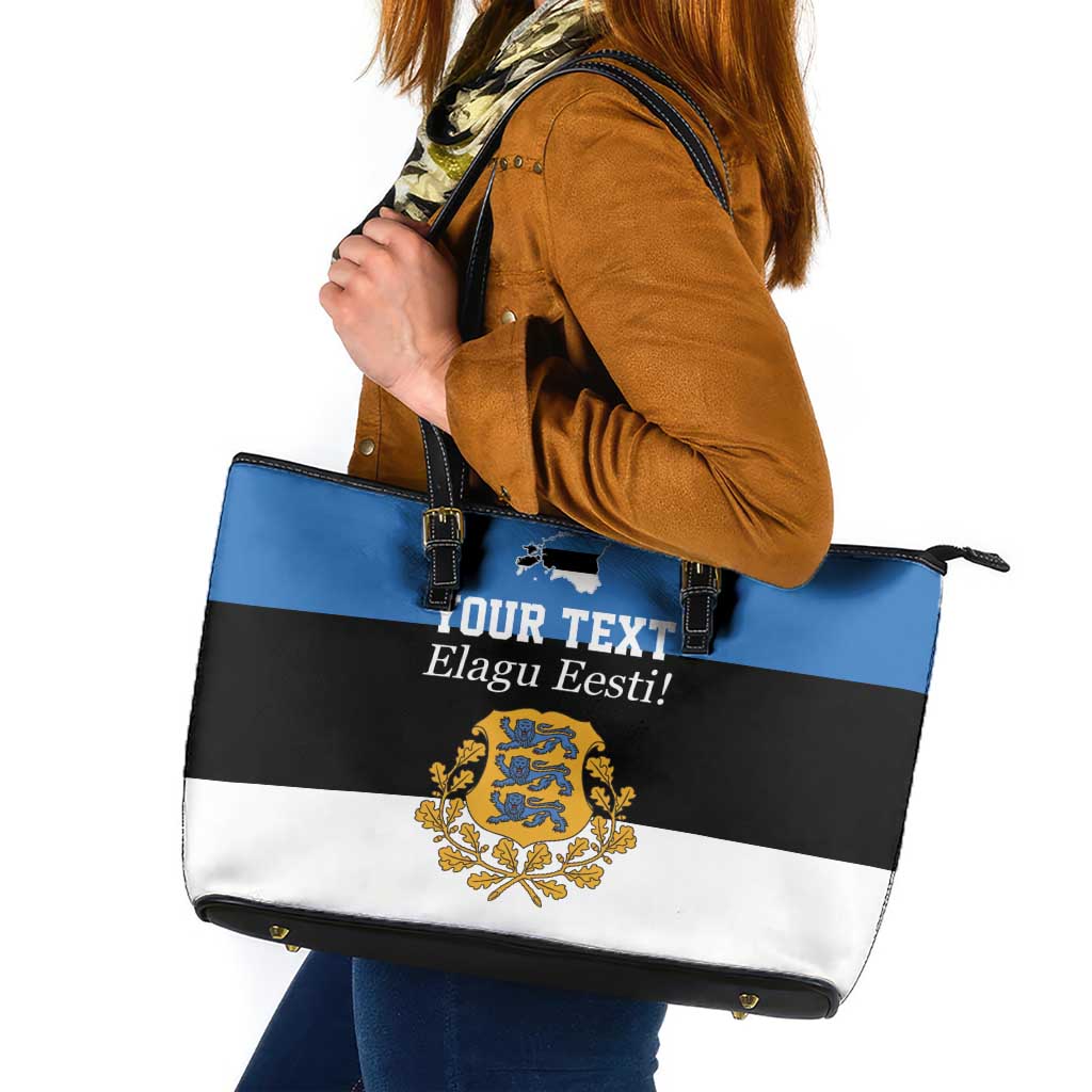 Personalized Estonia Flag Day 4 June Leather Tote Bag Elagu Esti!