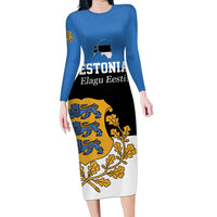 Personalized Estonia Flag Day 4 June Long Sleeve Bodycon Dress Elagu Esti!