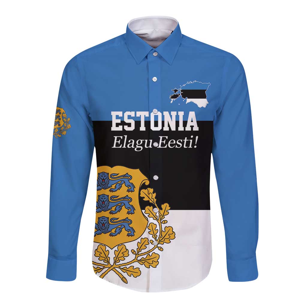 Personalized Estonia Flag Day 4 June Long Sleeve Button Shirt Elagu Esti!
