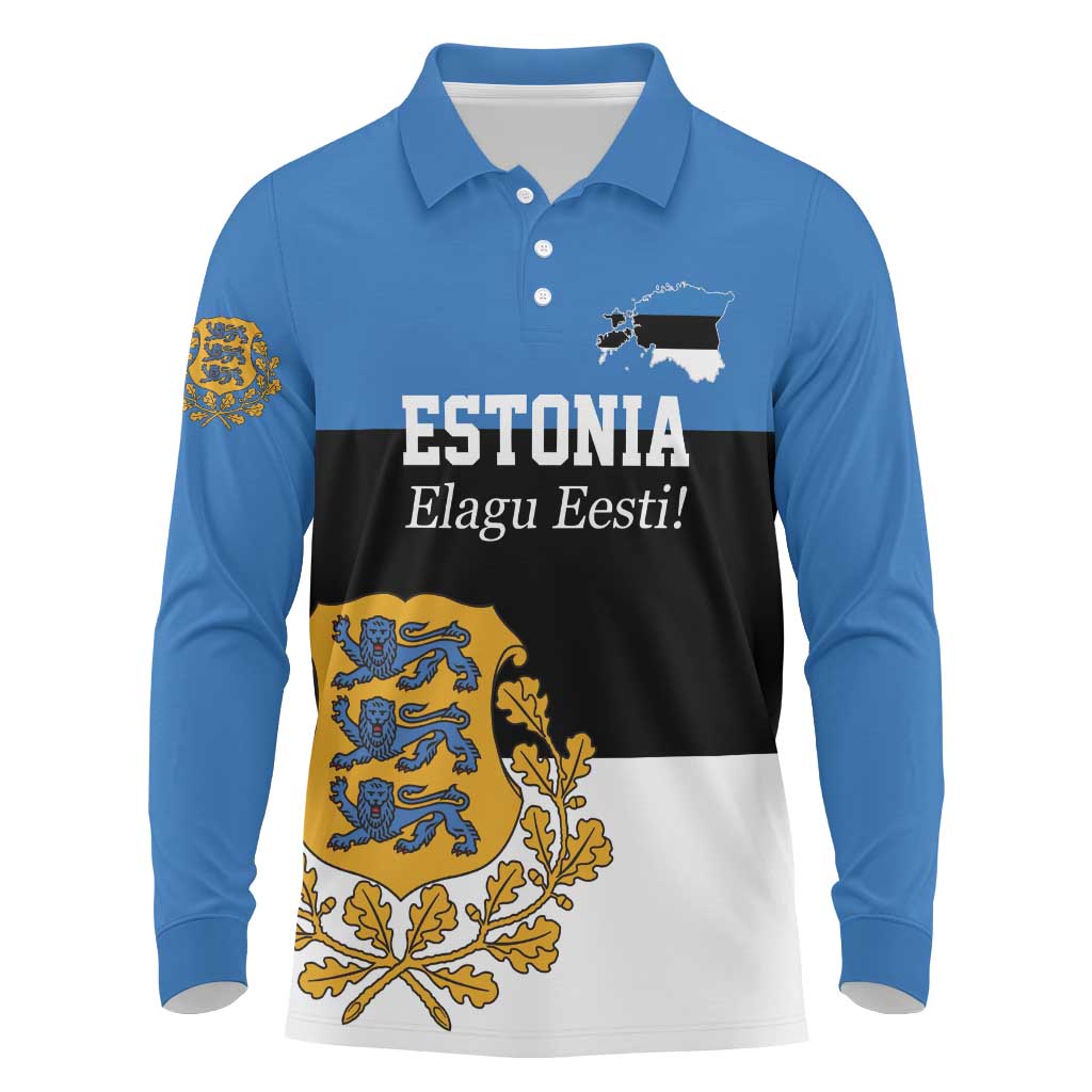 Personalized Estonia Flag Day 4 June Long Sleeve Polo Shirt Elagu Esti!