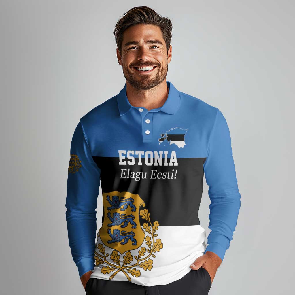 Personalized Estonia Flag Day 4 June Long Sleeve Polo Shirt Elagu Esti!
