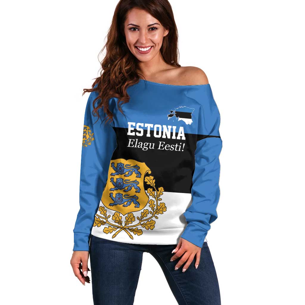 Personalized Estonia Flag Day 4 June Off Shoulder Sweater Elagu Esti!
