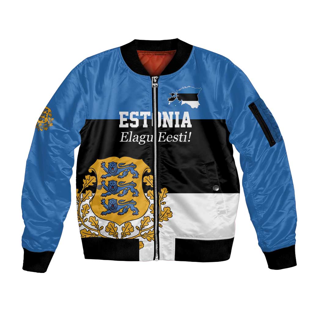 Personalized Estonia Flag Day 4 June Sleeve Zip Bomber Jacket Elagu Esti!