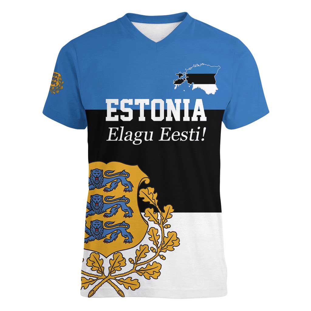 Personalized Estonia Flag Day 4 June Women V-Neck T-Shirt Elagu Esti!