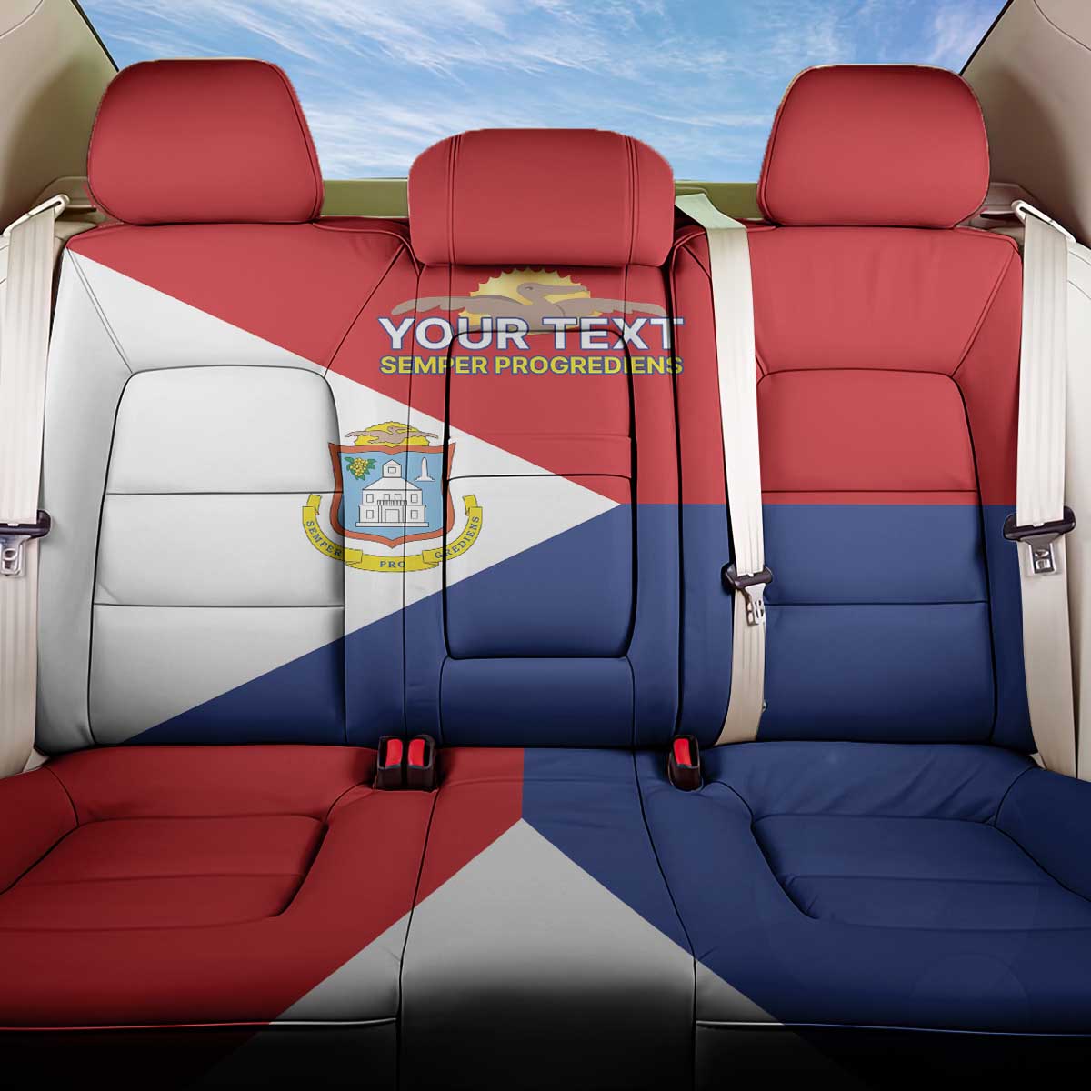 Personalized Sint Maarten Flag day Back Car Seat Cover Semper progrediens Flag Style