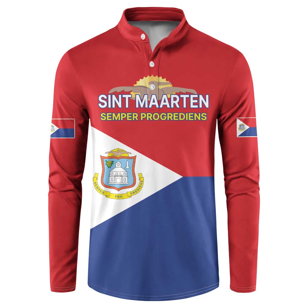 Personalized Sint Maarten Flag day Button Sweatshirt Semper progrediens Flag Style