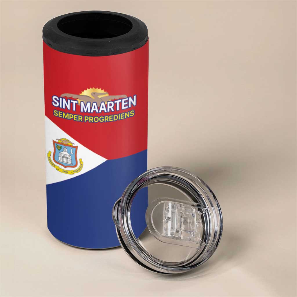 Personalized Sint Maarten Flag day 4 in 1 Can Cooler Tumbler Semper progrediens Flag Style