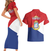 Personalized Sint Maarten Flag day Couples Matching Short Sleeve Bodycon Dress and Hawaiian Shirt Semper progrediens Flag Style