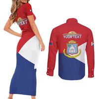 Personalized Sint Maarten Flag day Couples Matching Short Sleeve Bodycon Dress and Long Sleeve Button Shirt Semper progrediens Flag Style