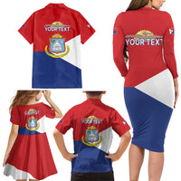 Personalized Sint Maarten Flag day Family Matching Long Sleeve Bodycon Dress and Hawaiian Shirt Semper progrediens Flag Style
