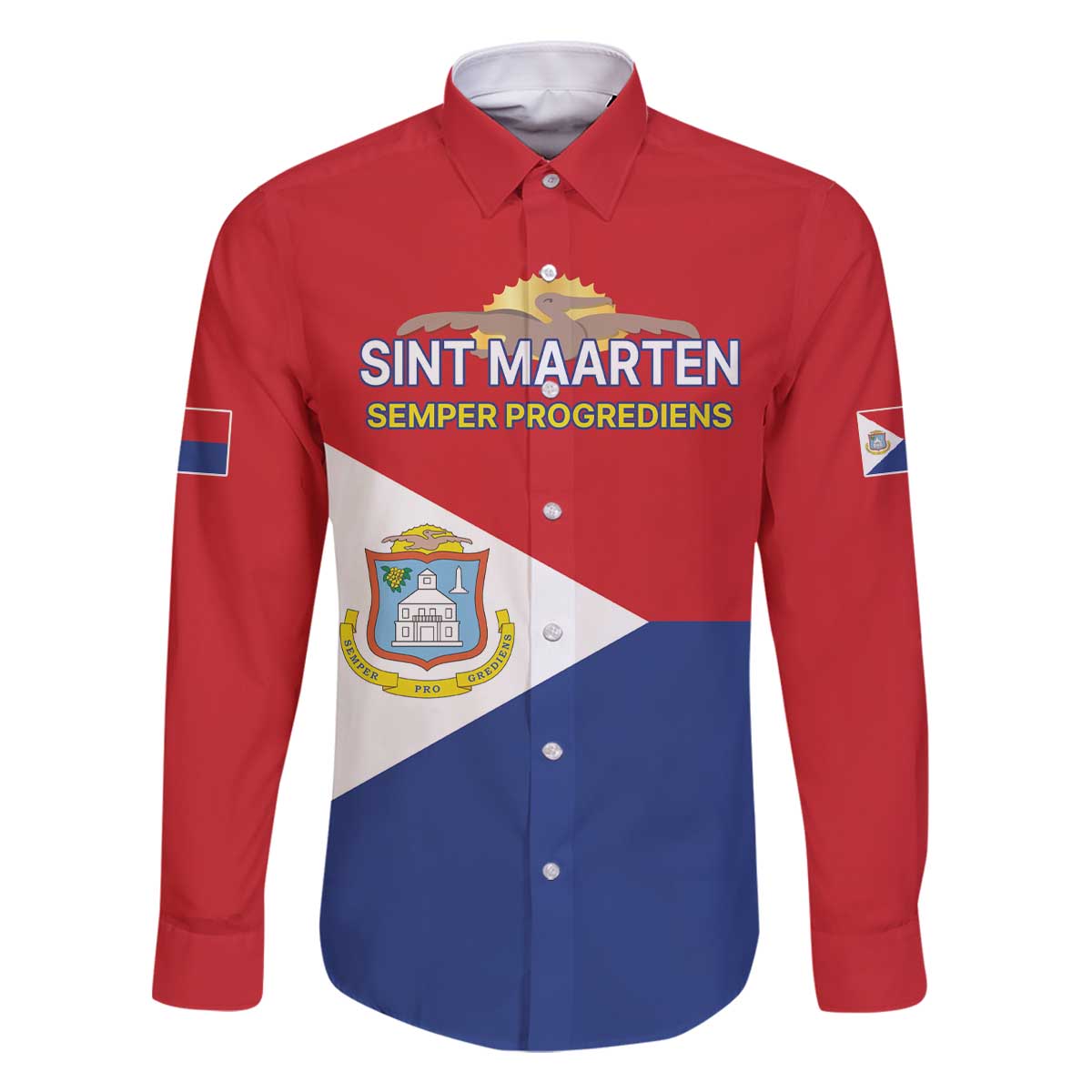 Personalized Sint Maarten Flag day Family Matching Off The Shoulder Long Sleeve Dress and Hawaiian Shirt Semper progrediens Flag Style