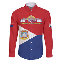 Personalized Sint Maarten Flag day Family Matching Off The Shoulder Long Sleeve Dress and Hawaiian Shirt Semper progrediens Flag Style