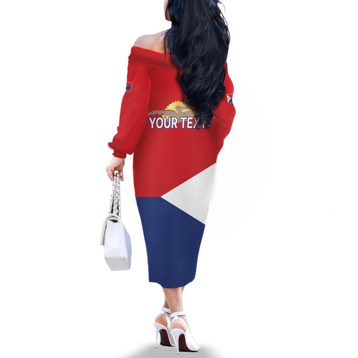 Personalized Sint Maarten Flag day Family Matching Off The Shoulder Long Sleeve Dress and Hawaiian Shirt Semper progrediens Flag Style