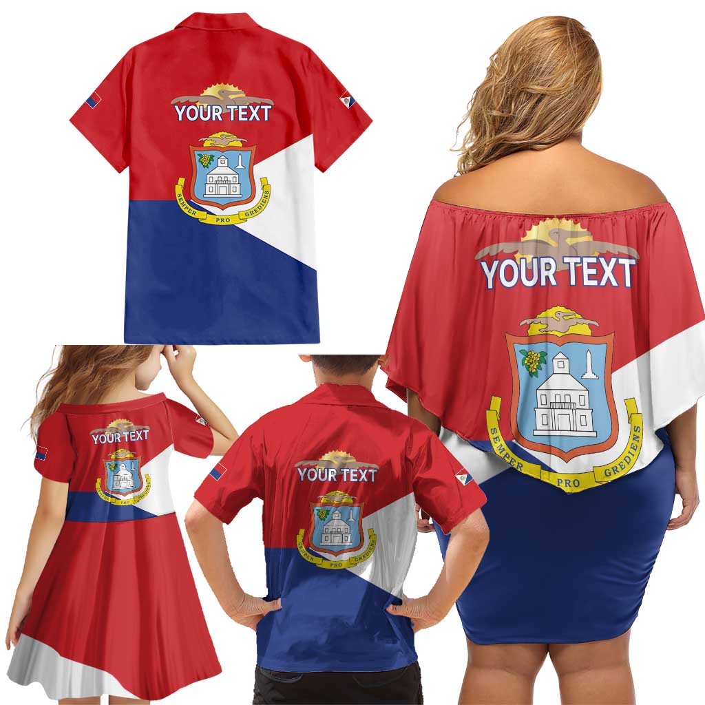 Personalized Sint Maarten Flag day Family Matching Off Shoulder Short Dress and Hawaiian Shirt Semper progrediens Flag Style