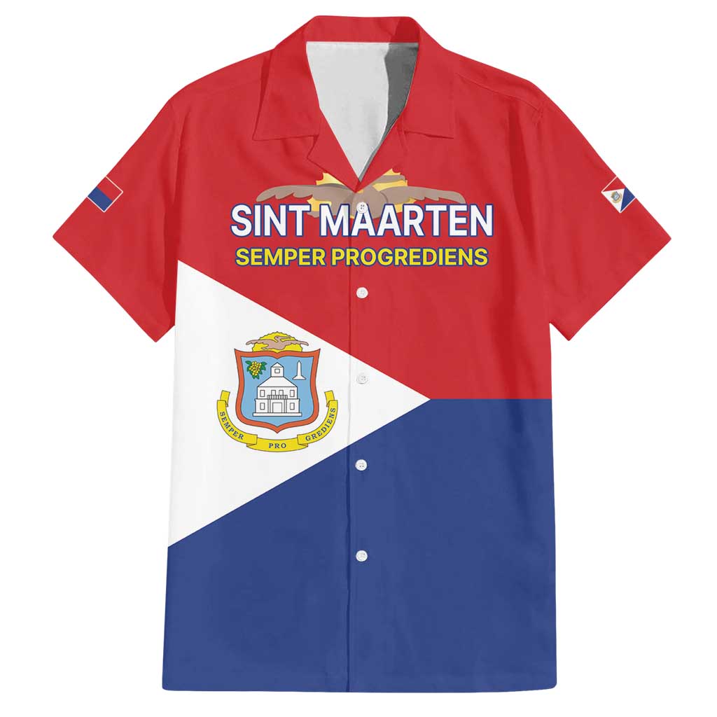 Personalized Sint Maarten Flag day Family Matching Off Shoulder Short Dress and Hawaiian Shirt Semper progrediens Flag Style