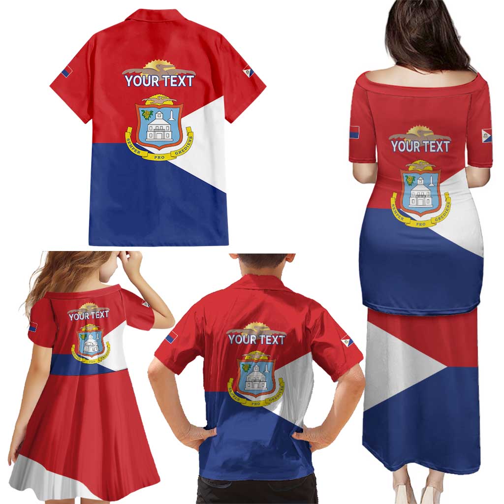 Personalized Sint Maarten Flag day Family Matching Puletasi and Hawaiian Shirt Semper progrediens Flag Style