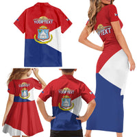 Personalized Sint Maarten Flag day Family Matching Short Sleeve Bodycon Dress and Hawaiian Shirt Semper progrediens Flag Style