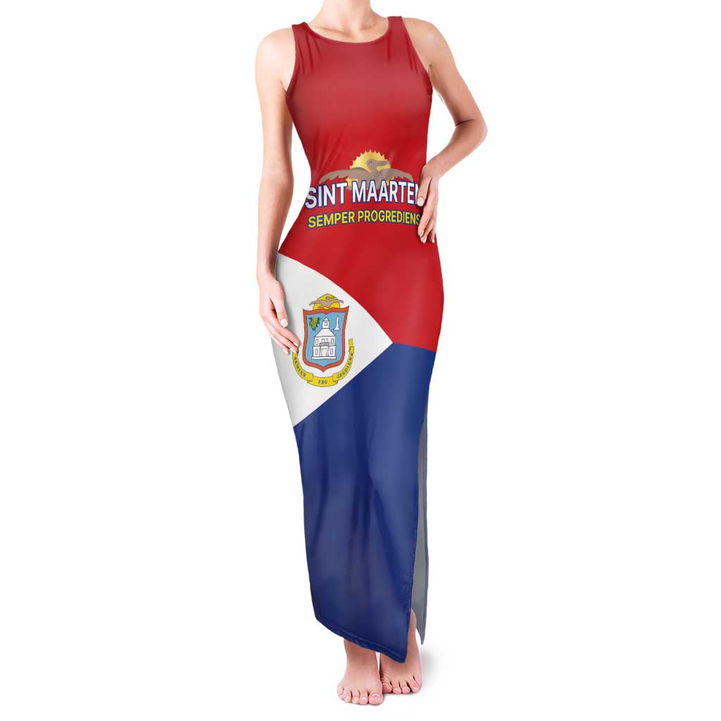 Personalized Sint Maarten Flag day Family Matching Tank Maxi Dress and Hawaiian Shirt Semper progrediens Flag Style