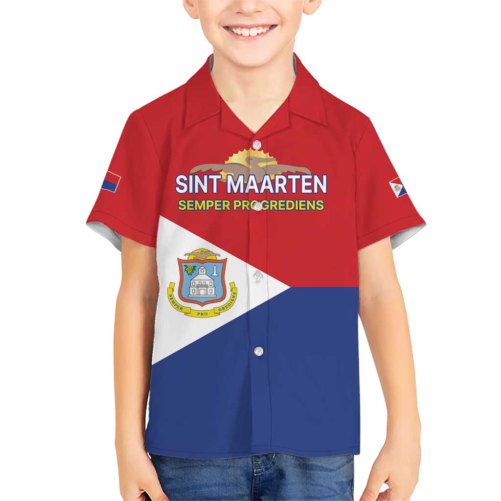 Personalized Sint Maarten Flag day Hawaiian Shirt Semper progrediens Flag Style