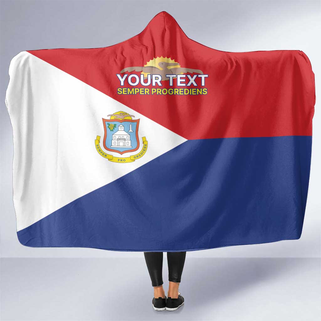 Personalized Sint Maarten Flag day Hooded Blanket Semper progrediens Flag Style