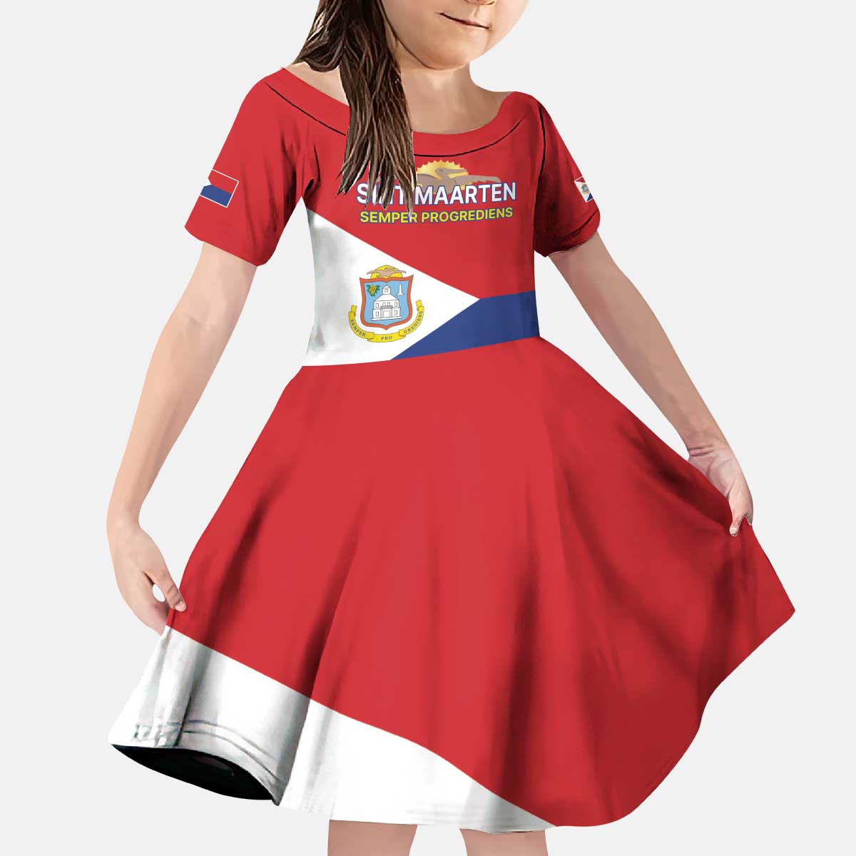 Personalized Sint Maarten Flag day Kid Short Sleeve Dress Semper progrediens Flag Style