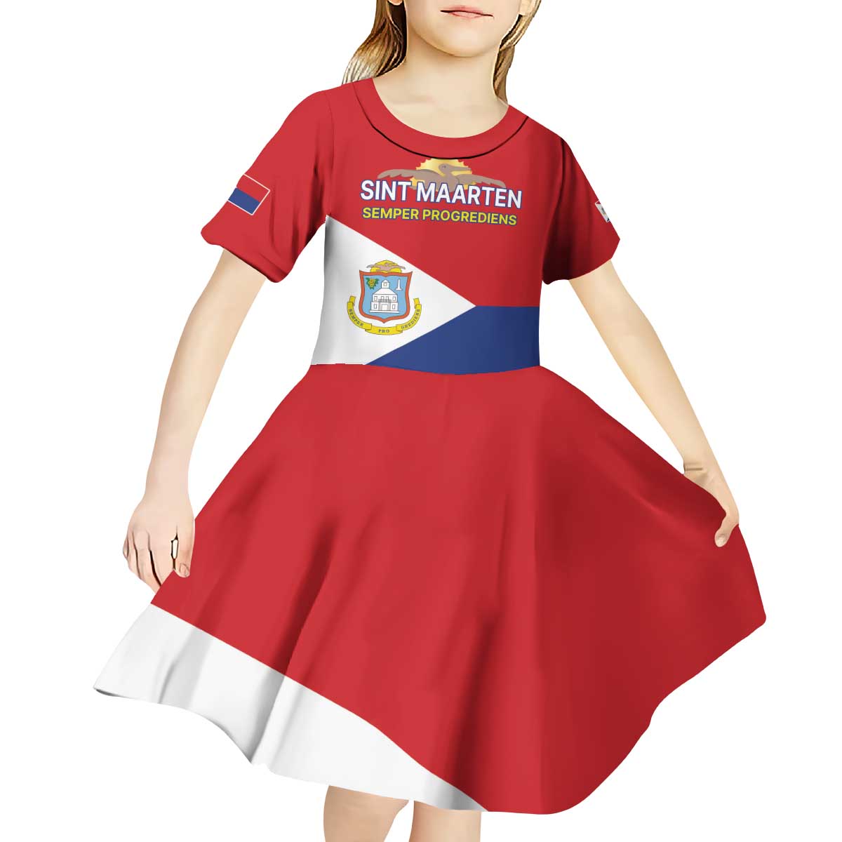 Personalized Sint Maarten Flag day Kid Short Sleeve Dress Semper progrediens Flag Style