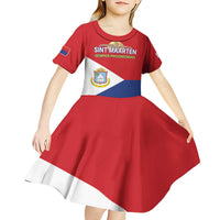 Personalized Sint Maarten Flag day Kid Short Sleeve Dress Semper progrediens Flag Style