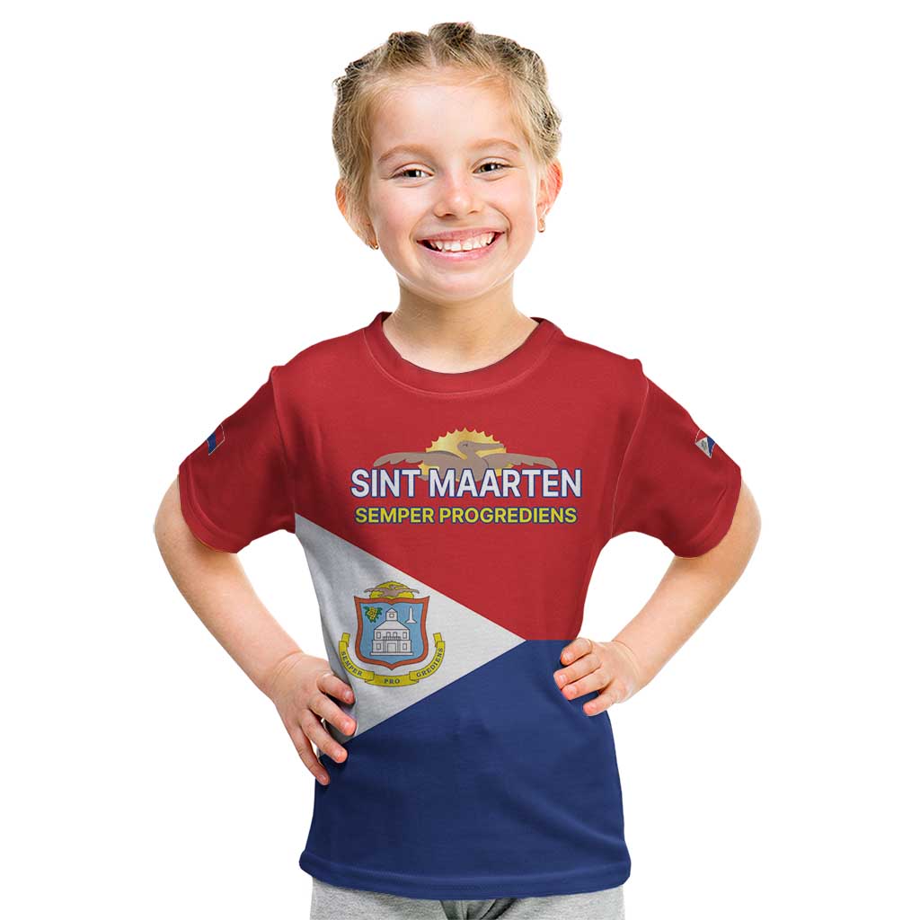 Personalized Sint Maarten Flag day Kid T Shirt Semper progrediens Flag Style