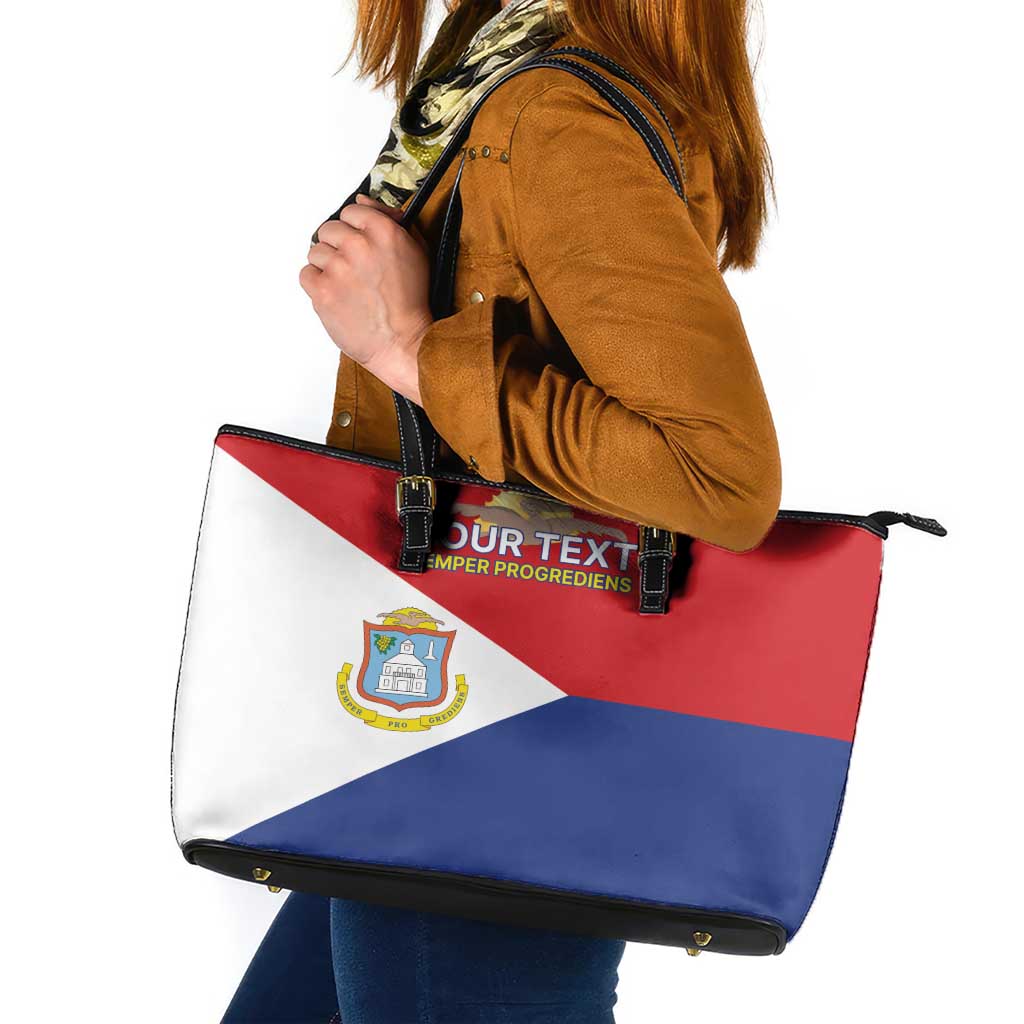 Personalized Sint Maarten Flag day Leather Tote Bag Semper progrediens Flag Style