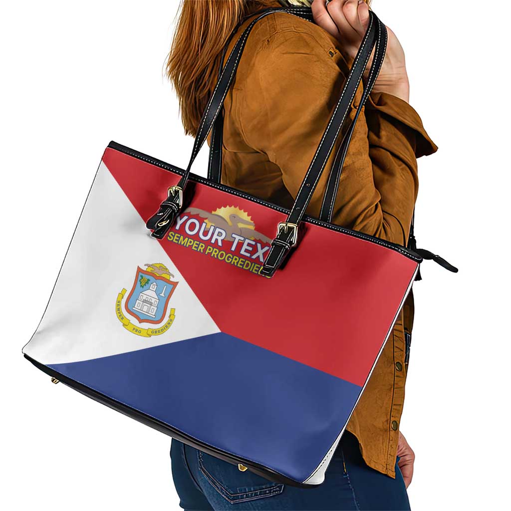 Personalized Sint Maarten Flag day Leather Tote Bag Semper progrediens Flag Style