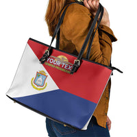 Personalized Sint Maarten Flag day Leather Tote Bag Semper progrediens Flag Style