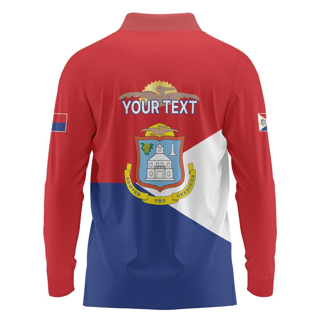 Personalized Sint Maarten Flag day Long Sleeve Polo Shirt Semper progrediens Flag Style