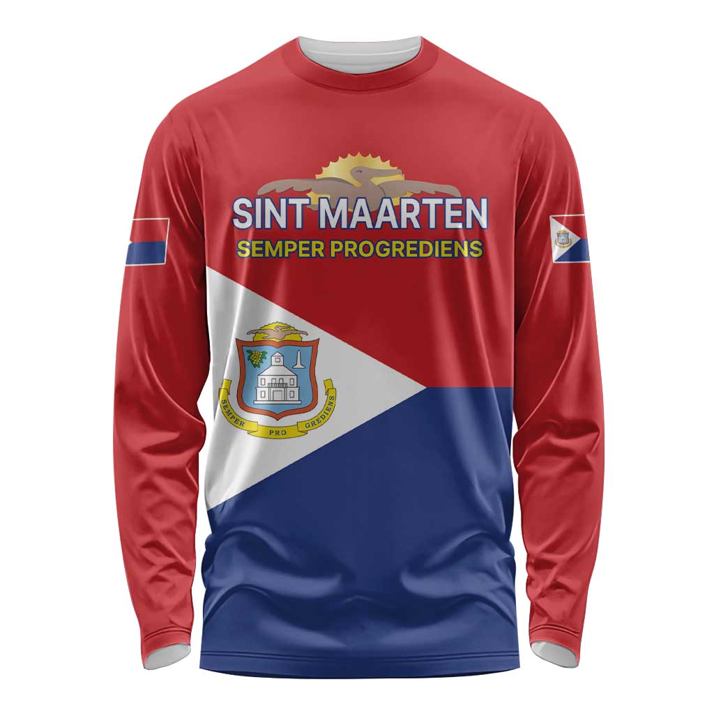 Personalized Sint Maarten Flag day Long Sleeve Shirt Semper progrediens Flag Style