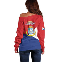 Personalized Sint Maarten Flag day Off Shoulder Sweater Semper progrediens Flag Style
