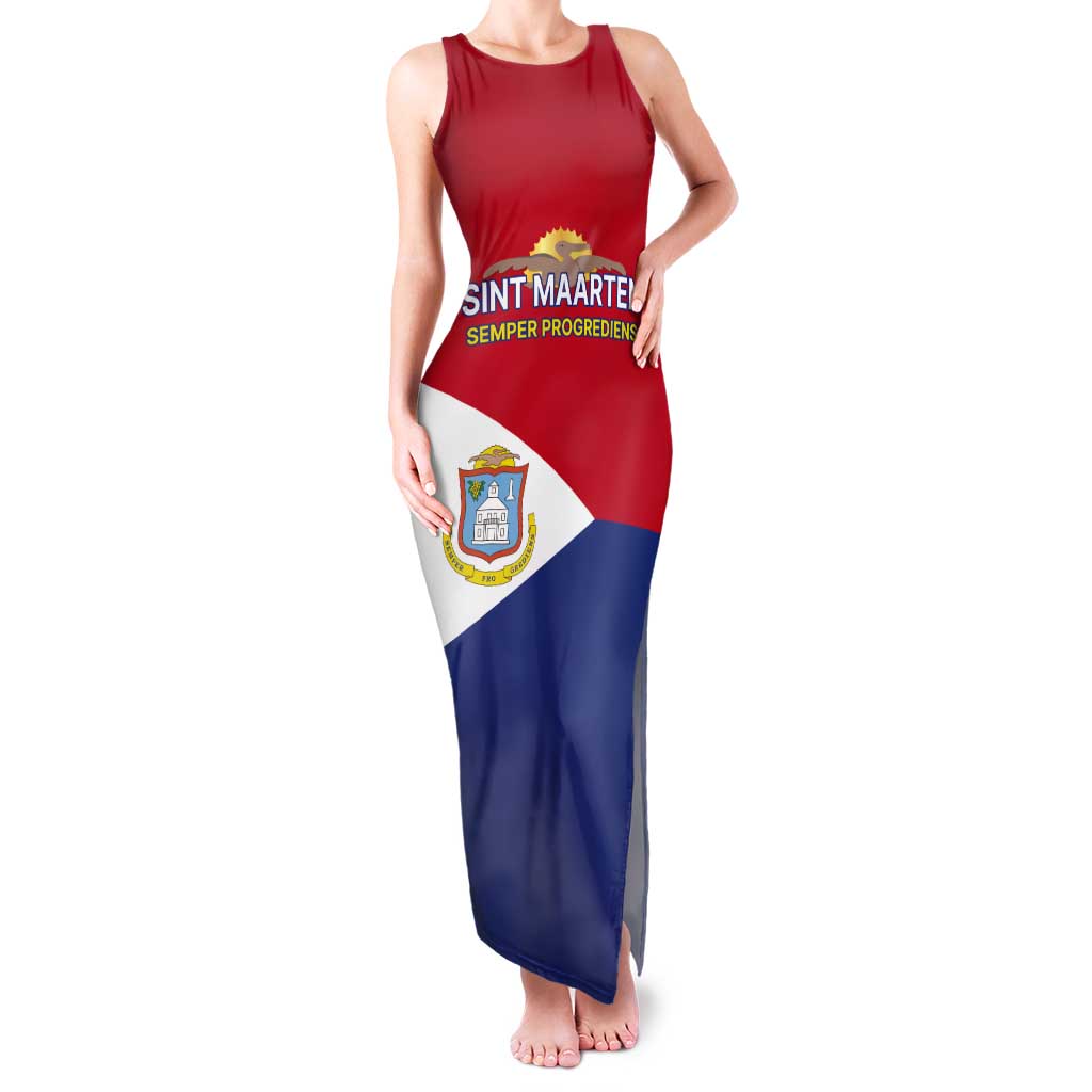 Personalized Sint Maarten Flag day Tank Maxi Dress Semper progrediens Flag Style